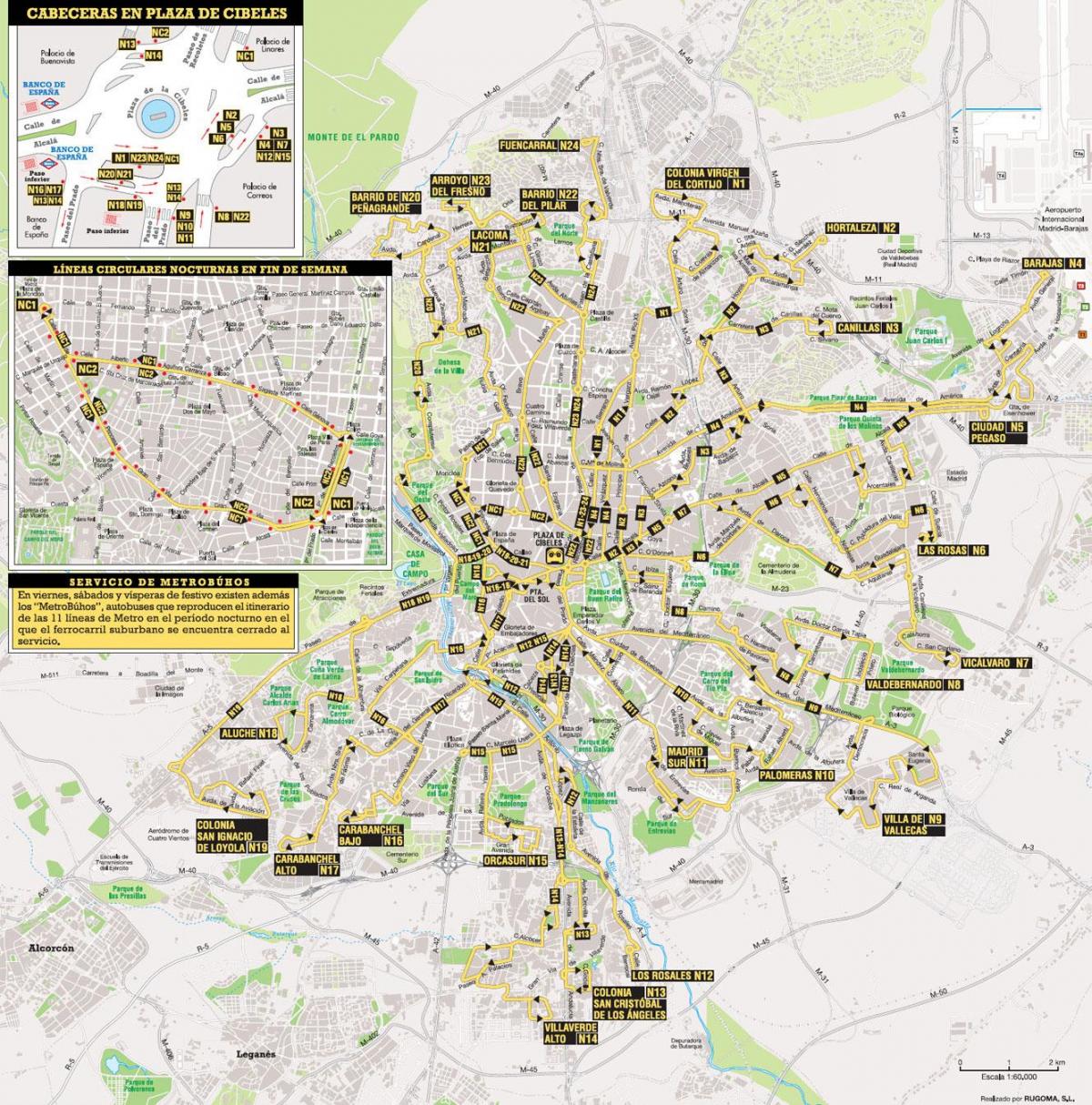 mga ruta ng bus Madrid mapa