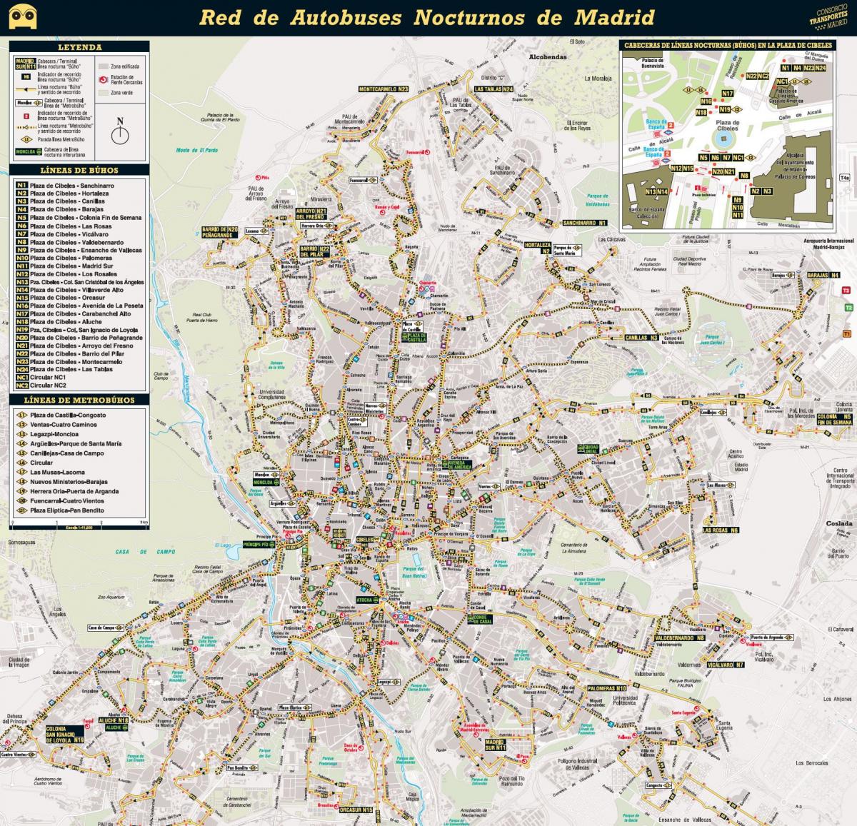 mapa ng Madrid gabi bus 