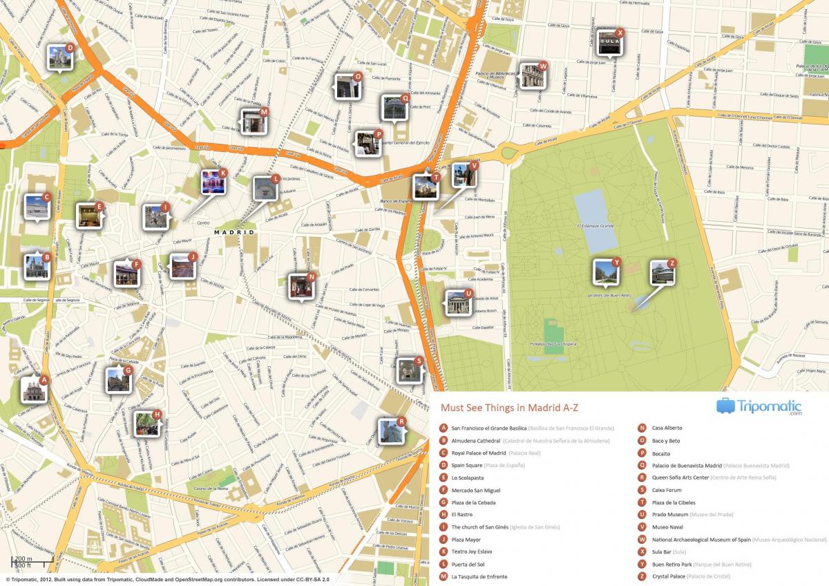 Madrid nangungunang mga atraksyon mapa