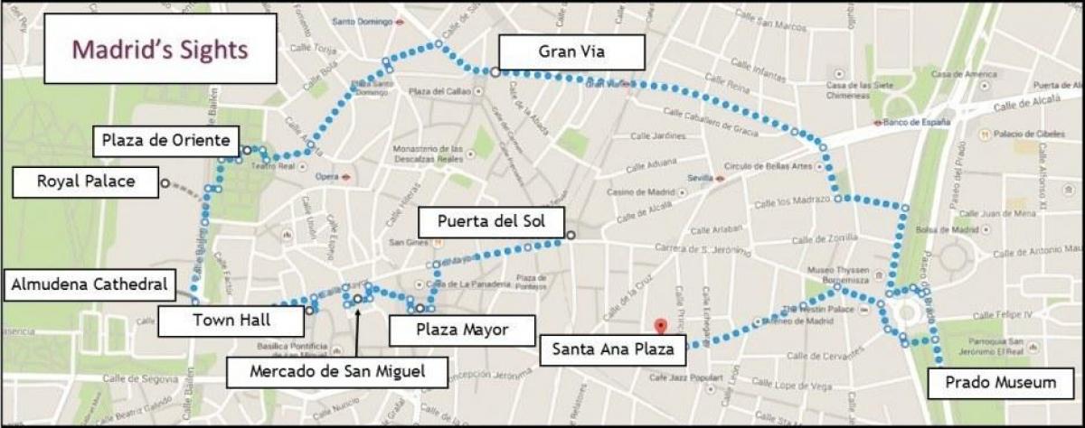 Madrid paglalakad sa mapa