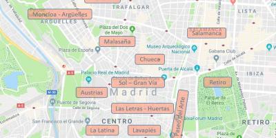 Mapa ng Madrid sa Espanya kapitbahayan